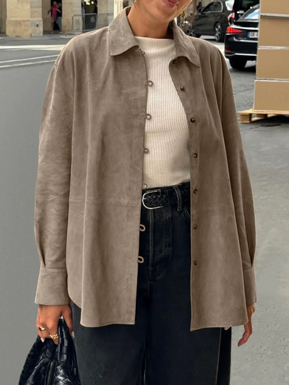 Zara Casual Loose Long Sleeve Suede Shirt Jacket Vintage